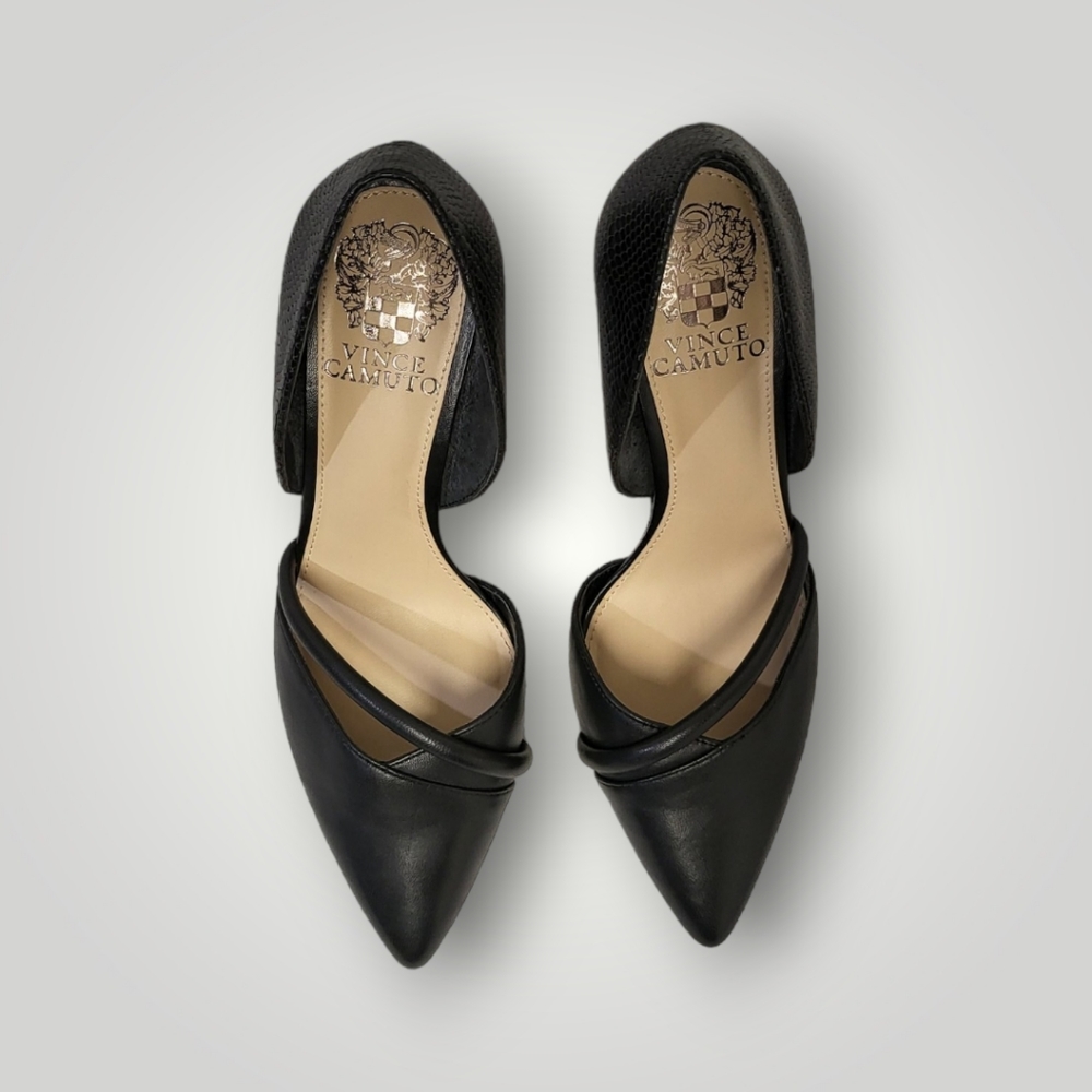 VINCE Camuto Shoes Size 6.5M Black Heels Classic Adeilia Leather Upper - Picture 2 of 9
